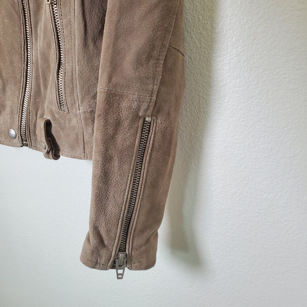 Blank NYC Genuine Leather Moto Jacket XS Tan Brown Suede Asymmetrical Zip Crop - Picture 4 of 14